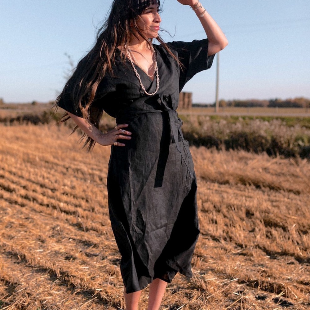 Myrah Penaloza Magdalena Black Linen Dress